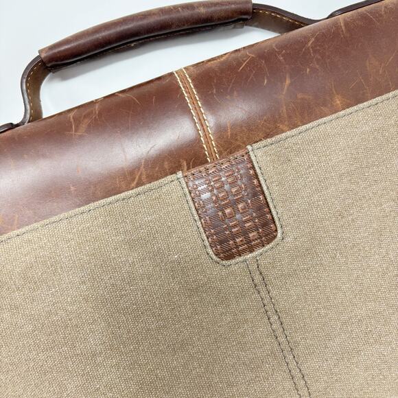 Boconi Messenger Lap Top Bag Flap Front Canvas and Leather Brass Hardware - Picture 8 of 16